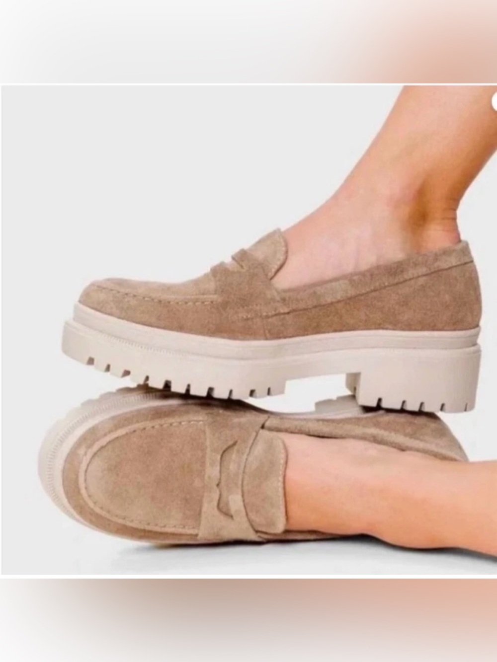 Patina Portland Leather Suede Zoe Loafers Chunky Platform Tan Women Sz 10 NWOB